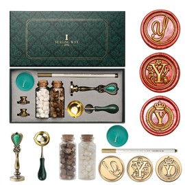 Letter Wax Seal Stamp Kit, Andotopee Wax Seal Kit Initial Alphabet Y Sealing Wax Stamp Head 3pcs, Vintage Wax Stamp Seal Kit with Wax Seal Beads, Wax Seal Warmer Tools, Wax Seal Pen, Gift Box Set
