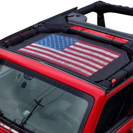 JeCar Sunshade Front Mesh Sun Shade Cover Bikini Top for Jeep Wrangler JK JKU 2007-2017 2-Door 4-Door X Sport Sahara Rubicon Sport, American Flag