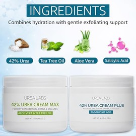 El paquete de crema hidratante de urea incluye 42% más y 42% máx. Paquete de reparación de pies y piel para talones agrietados, callos y piel seca y á