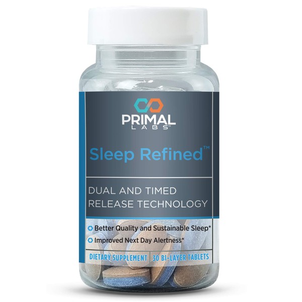 Primal Labs Sleep Refined Time-Release Tablets. Supports Deep, Restful Sleep. Extra Strength Relaxation Aid Helps You Fall Asleep & Helps Keep You Asleep. Contains Melatonin, L-Theanine & Venetron