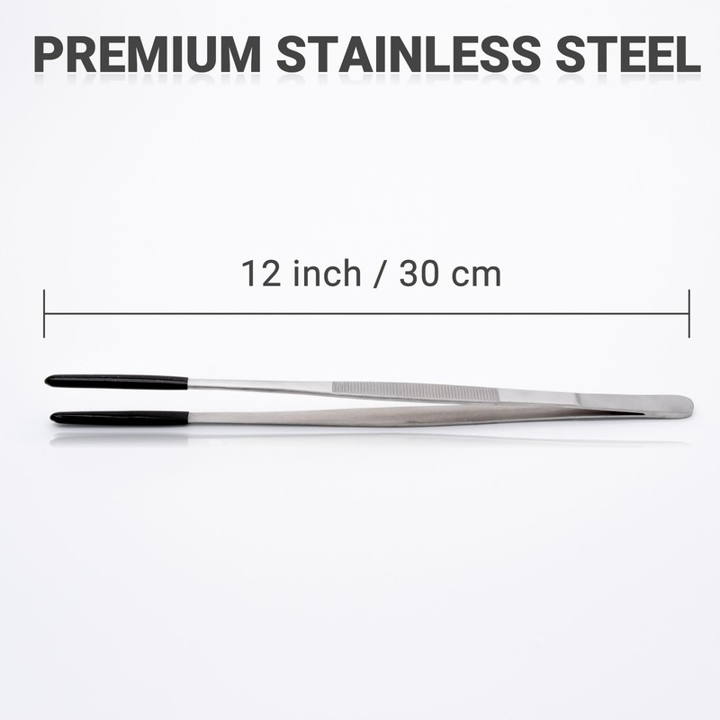 Stainless Steel Rubber Tipped Feeding Tongs Tweezers, 30cm, 12 Inches,