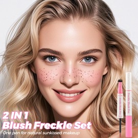 Erinde 2PCS Natural Freckle Blush Pen, 2 in 1 Liquid Freckle Stamp & Liquid Blush for Cheeks, Long Lasting Waterproof Freckles Tattoo Marker for Natural Sunkissed Makeup