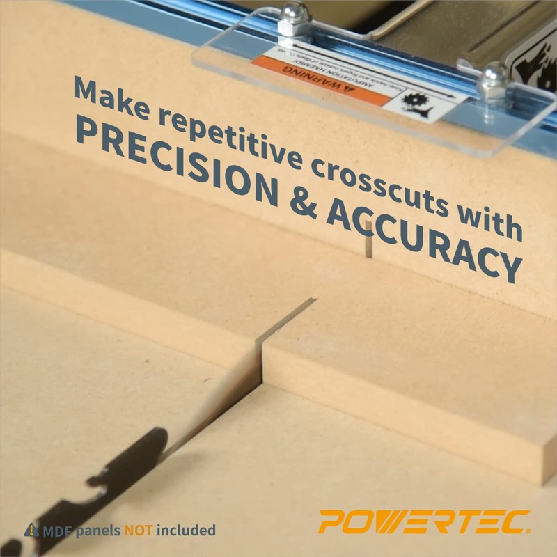 POWERTEC Table Saw Sled w/Blade Guard, 24" T Track, 19"