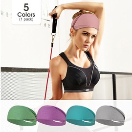 Sonicefit Headbands Sweat Bands 5Pack,Mixed Colors Yoga Sports Headbands Unisex,Fashion Non Slip Headband,Soft Elastic Hair Bands Hair Warp Sweatband for Workout Yoga Running Sports Workout (Color 1)
