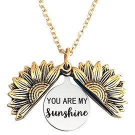 DATOA Sunflower Inspirational Pendant Necklace Gifts for Men Daughter Son Women Flower Locket Necklace for Women Keep Going - Sunshine