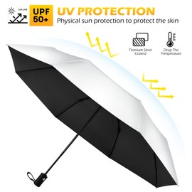 HEXSOLID UPF 50+ Sun Umbrella UV Protection UV Umbrella Parasol UmbrellasTravel Compact for Rain Sun Waterproof And Wind Resistant Sun Blocking Umbrellas Auto Open Close(42inch,Silver/Black)