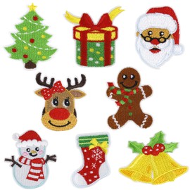 Christmas Embroidered Patches Christmas Iron on Patches for Kid Adult Cute Christmas Tree Santa Claus Festive Designs Embroidery Appliques Patches for Clothing (christmas)