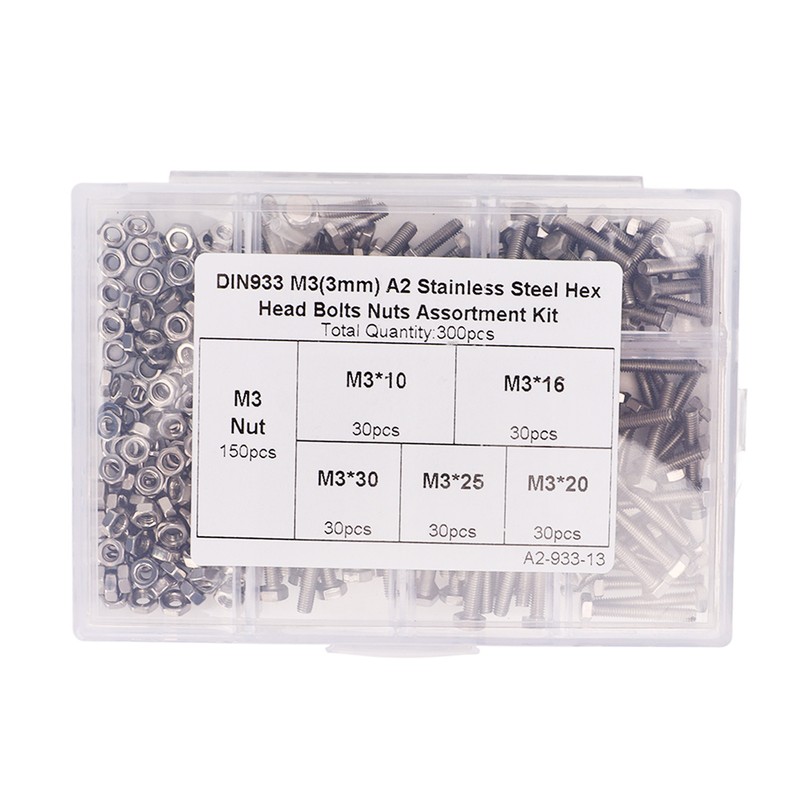 300Pcs M3 Hex Screws Nuts Set with Storage Box Uniform
