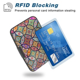 Atufsuat Credit Card Holder, Mini Aluminum Card Wallet RFID Blocking Slim Metal Hard Card Case for Women Men, Pretty Mandala