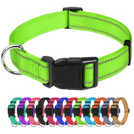 TagMe Reflective Nylon Dog Collars, Adjustable Classic Pet Collar with Quick Release Buckle for Medium Dogs, Green, 2.5 cm Width