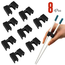 Pack of 8 Chopsticks Helpers, Reusable Chopsticks Trainer Helpers, Black Chopsticks Trainer, Learning Wooden Chopsticks for Children, Adults, Beginners