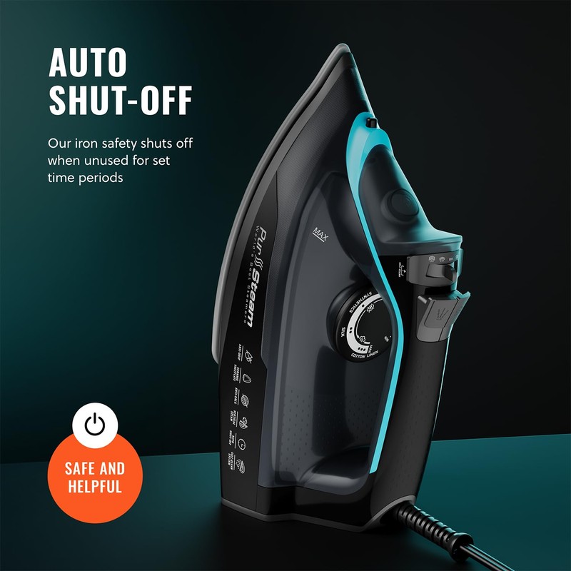 Pursteam SteamBurst+ 1750W Steam Iron, Ceramic Soleplate, Adjustable Steam, Burst
