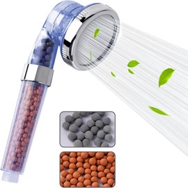 VEHHE Shower Head High Pressure, Power Filter Ionic Shower Head with Beads, 3 Shower Modes Water Saving Bathing for Adults Children Pets Home and Gym Use (Blue)