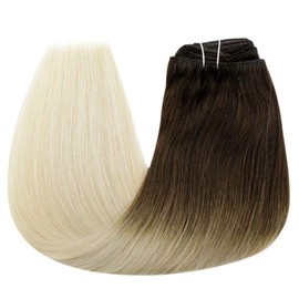 LaaVoo 18" Clip in Real Hair Extensions Ombre Blonde Color Dark Brown to Platinum Blonde 120g Real Hair Extensions Clip in Blonde Human Hair Ombre Silky Soft Dip Dyed