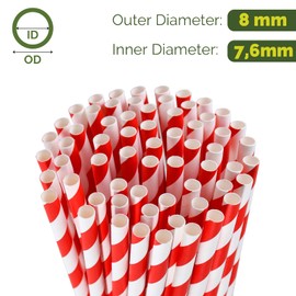 12" Extra Long Large Disposable Paper Drinking Straw 8mm Wide Red White - For Tall Drinks, Smoothies, Milkshakes
