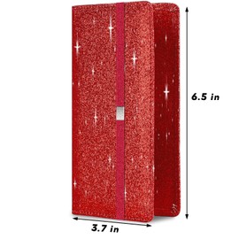 LOLOMLO Glitter Bling Checkbook Cover for Girls RFID Blocking Standard Register Check Book Case, Red, Rfid Wallet