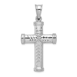 925 Sterling Silver Diamond -cut Reversible Cross Pendant Charm - 48mm x 25mm