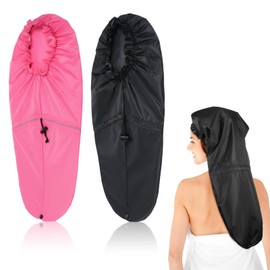 2pcs Large Adjustable Braids Shower Cap for Long Hair Waterproof Shower Caps for Women Men Reusable Extra Long Hair Bonnets for Dreadlocks Foldable Plastic Oversize Bath Hats (Pink, Black)