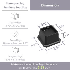 Napnapday Bed Risers 2 Inch Heavy Duty Bed Furniture Elevators, 1,500 lbs Lifts Up Riser for Sofa and Table Set of 4, Black