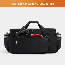 NOELIFE Grill Carry Bag for Weber Q1200 Q1000 Q1400 Liquid Propane Grill, 600D Water-Resistant Outdoor BBQ Grilling Carrying Case for Weber Q1200, Black (Bag Only)