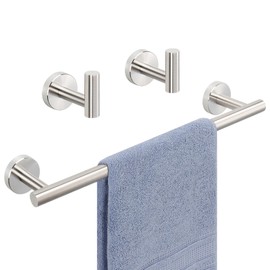 Livabber 3 Pieces Bathroom Accessories Set, 304 Stainless Steel Bath Hardware Kit with 16” Towel Bar + 2 Robe Hooks, Wall Mounted Towel Rack for Kitchen, Shower Room (Brushed Nickel)