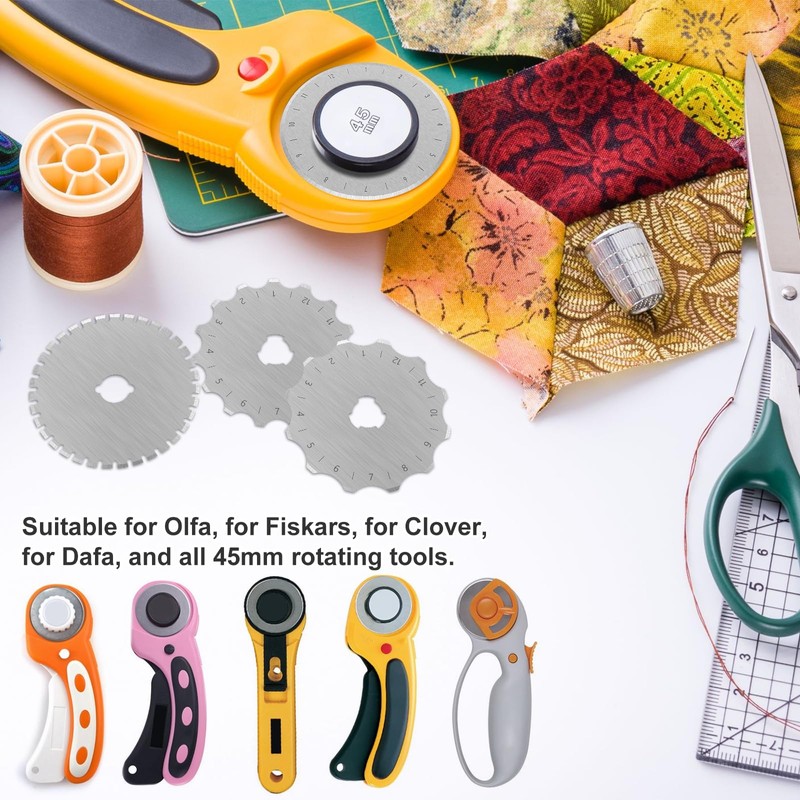 Abizarch 10Pcs Crochet Edge Rotary Cutter Blade Set 45mm Perforating