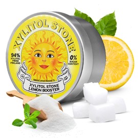 Xylitol Stone Sugar Free Candy - Vegan & Keto Friendly Unique Hard Candy - 100% Natural Flavor Candies - Gluten Free & Non-GMO Breath Freshener Low Calorie Mints - Lemon Booster (Pack of 1)