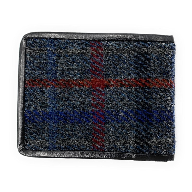 Mens Harris Tweed Trifold Wallet (Slate Grey Check)