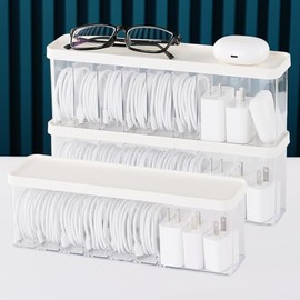 Nkocvew Charger Cable Cord Storage Organizer - Easy Storage Without Cable Ties - Desk Drawer Accessories Organizers - 3 Pack (With Lid)