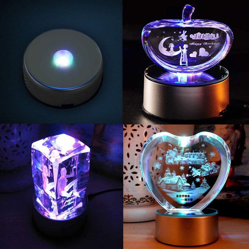 4" LED Rotating Display Base for Crystals Glass Art, Colorful