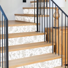 funlife 15Pcs Vinyl Peel and Stick Stair Riser Stickers, Self-Adhesive Staircase Riser Decals, 39.37"x7.09" Botanical Flowers and Meadow