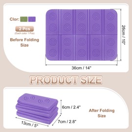 YELARXI Folding Foam Mat, 14 x 10" Mini Portable Lightweight Mini Waterproof Folding Mat Fit for Backpacking Hiking Camping Kneeling Outdoor Activities Recreation - (2Pack, Purple, Green)