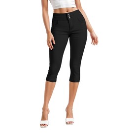 Hybrid & Company Womens Super Stretch 5 Button Skinny Capri Q45074SK Black 7