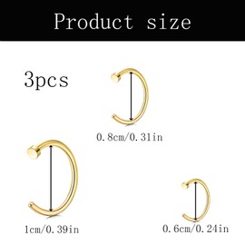 kitudaty 3pcs Fashionable Nose Rings, Medical Stainless Steel Fake Nose Rings, Circular C-Shaped Nose Accessories, C-Shaped Fake Perforated Body Jewelry, Nose Ring 6mm、8mm、10mm