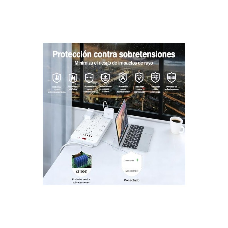 Glückluz Regleta Multicontacto Pared USB, Conector Múltiple con Varios Enchufes