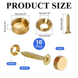 Worldity 16 Pcs Brass Decorative Screw with Caps, 12 mm (1/2") Retro Mirror Screws, Self Tapping Upholstery Screws, Decorative Screws with Caps for Furniture Cabinet Door Window Painting Mirror Fixing