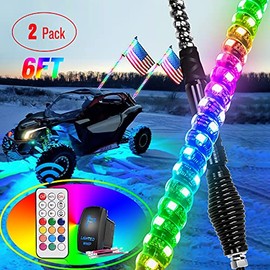 Nilight 2PCS 6FT Spiral RGB Led Whip Light with Spring Base Chasing Light RF Remote Control Lighted Antenna Whips for Can-Am ATV UTV RZR Polaris Dune Buggy Offroad Truck, 2 Years Warranty