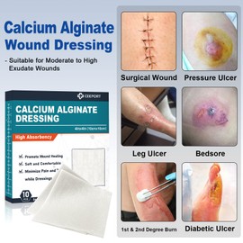 Ceeport Calcium Alginate Wound Dressing Pads, 4'' x 4'' Patches [10 Individual Pack], High Absorbency Dressing, Soft Wound Care Products, Comfortable & Gentle and Non Stick Gauze Pads for Wound Care