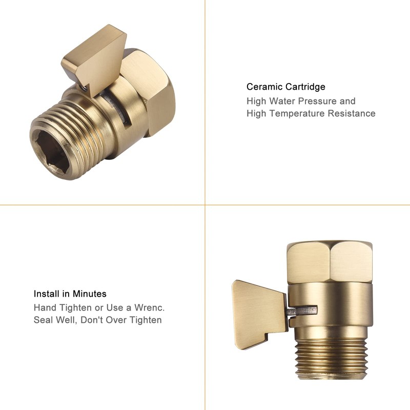 ChuangTim Brushed Gold Shower Head Shut Off Valve, 1/2" NPT