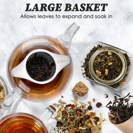 Extra Fine 18/8 Stainless Steel Tea Infuser Mesh Strainer with Large Capacity & Perfect Size Double Handles for Hanging on Teapots, Mugs, Cups to Steep Loose Leaf Tea and Coffee