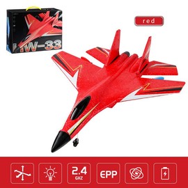 RC Plane Remote Control Glider Airplanes 2.4 GHZ 2 Channels, Easy to Fly RC Fighter, Remote Control Aircraft with Automatic Balance Gyro for Adult Kids BeginnerÔºåspringtok Jet:_HW33 Red