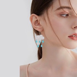 Ximimark 2pc Cute Creative Raindrops Fashion Water Drops Earrings+Acrylic Cloud Lightning Design Dangle Earrings Personality Funny Creative Ear Jewelry Retro Cute Sweet Style Charming Female Gift