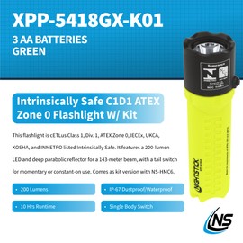 Nightstick XPP-5418GX-K01 Intrinsically Safe Flashlight Kit w/Helmet Mounts-3 AA (not Included) -Green-UL913 / ATEX, Multicolor