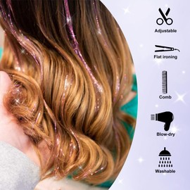 Hair Tinsel 12 Pcs Clip in Hair Tinsel Kit for Girls 20.5 Inch Glitter Shiny Sparkly Fairy Tinsel Hair Extensions Heat Resistant Party Festival Accessories for Women Kids (Green)