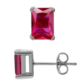 Silvershake 2 CTW 7x5 mm Octagon Created Red Ruby 925 Sterling Silver Stud Post Earrings Jewelry for Women