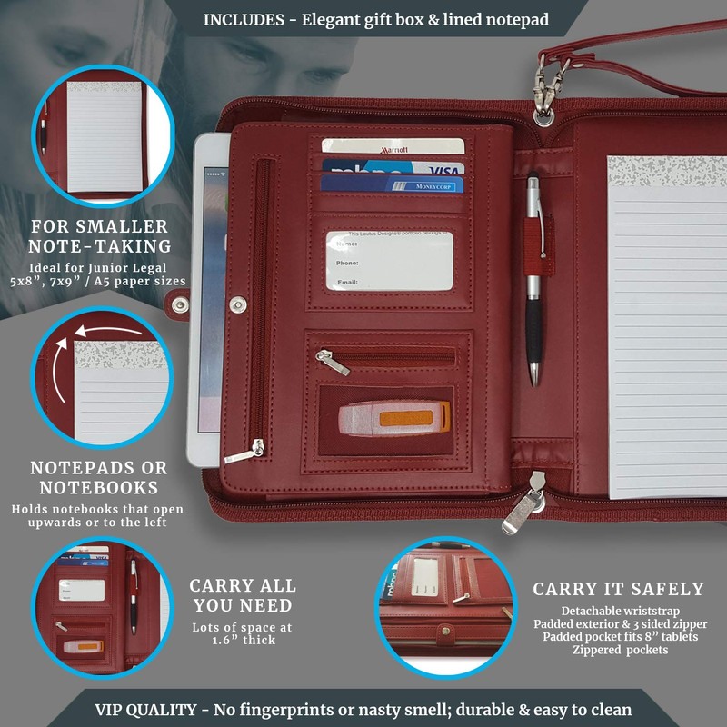 Zippered Portfolio Binder with Junior Legal 5x8 Notepad - Burgundy
