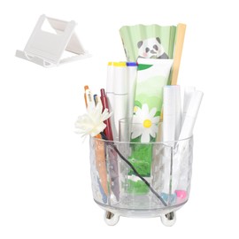 Elezeal Pen Holder, Spinning Makeup Brush Holder, 360°Rotating Cosmetics Organiser with Anti-slip Mat, 6 Slot Pencil Cup Storage Organizer Style Container for Vanity Bathroom Bedroom Stationery