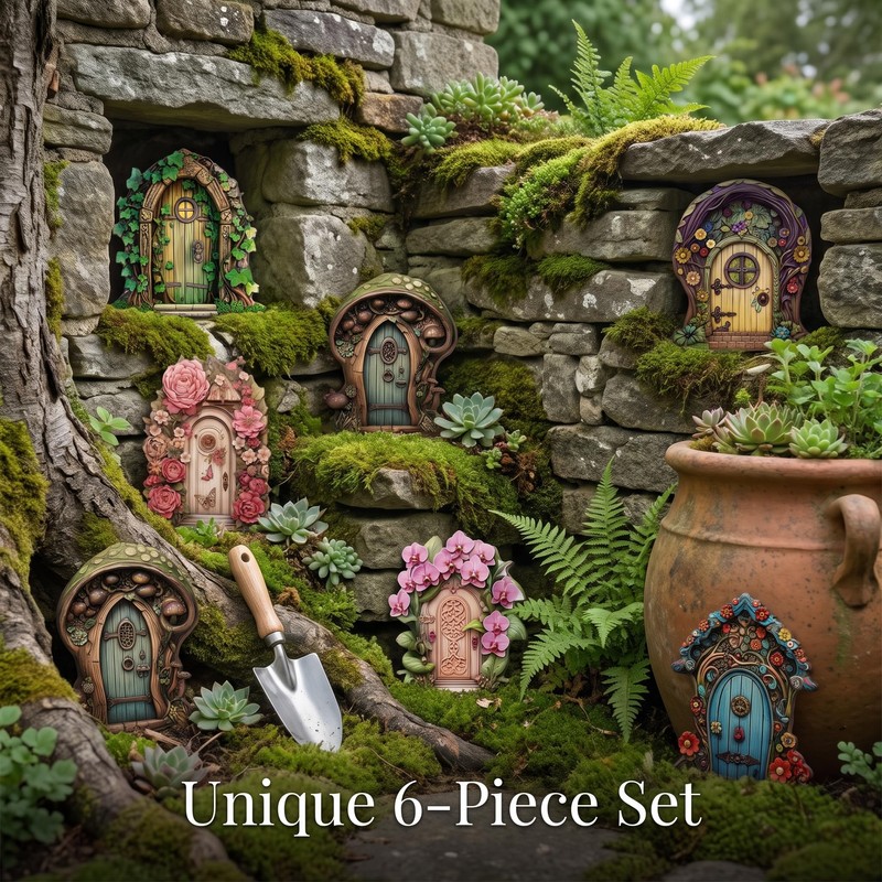 Nerciony Wooden Fairy Doors for Garden – 6pcs Miniature Door