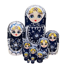 MINMEER Russian Nesting Dolls for Kids, Wooden Matryoshka Dolls 10 Piece Set, Cute Handmade Stacking Toys and Nesting Dolls for Toddlers, Russian Christmas Decorations