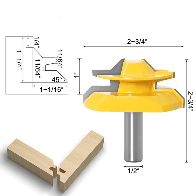 1/2" Router Bit 45 Degree Glue Joint Lock Miter, APlus